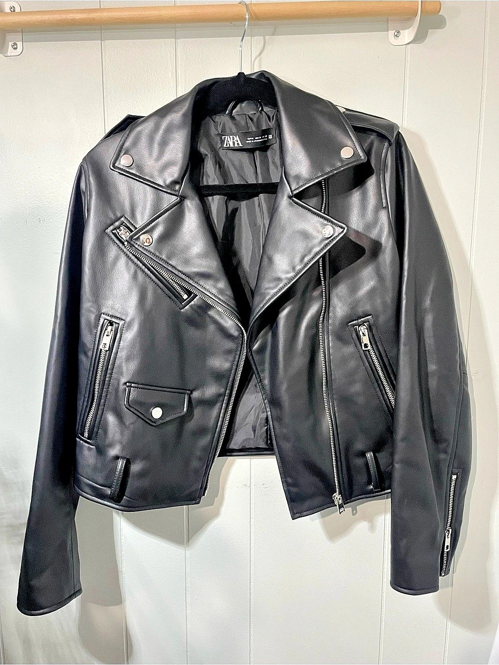 Zara Faux Leather Biker Jacket Black Medium